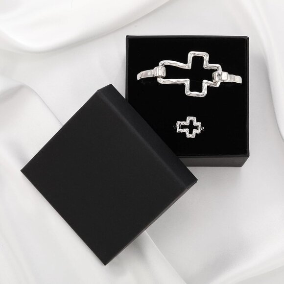 Elegant 16K Gold Heart Bracelet Ring Set for Women - Silver, Adjustable, Chunky - Picture 4 of 6